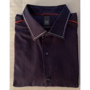 IKE New York Men's 100% Cotton L/S Dress Shirt Blue w/Red Piping XXL